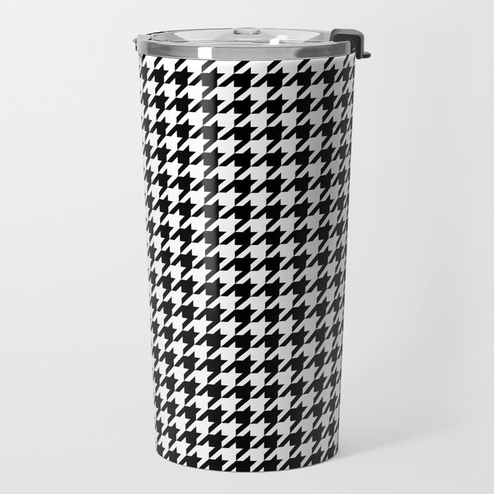 Monochrome Black & White Houndstooth Travel Mug Gallery Image 2