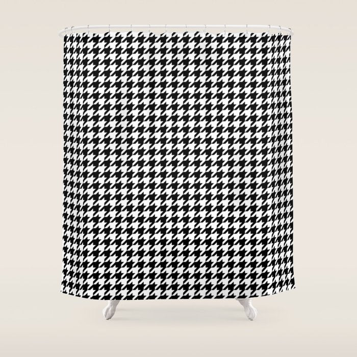 Monochrome Black & White Houndstooth Shower Curtain Gallery Image 1