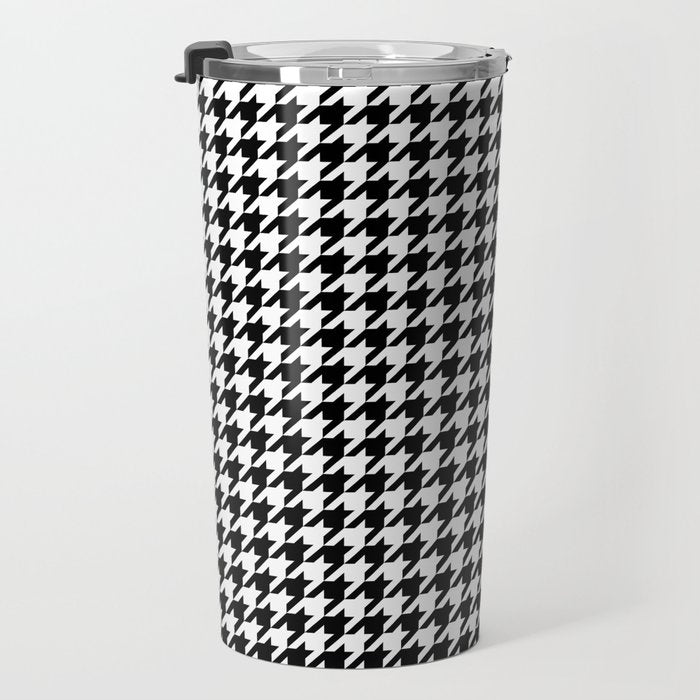 Monochrome Black & White Houndstooth Travel Mug Gallery Image 3