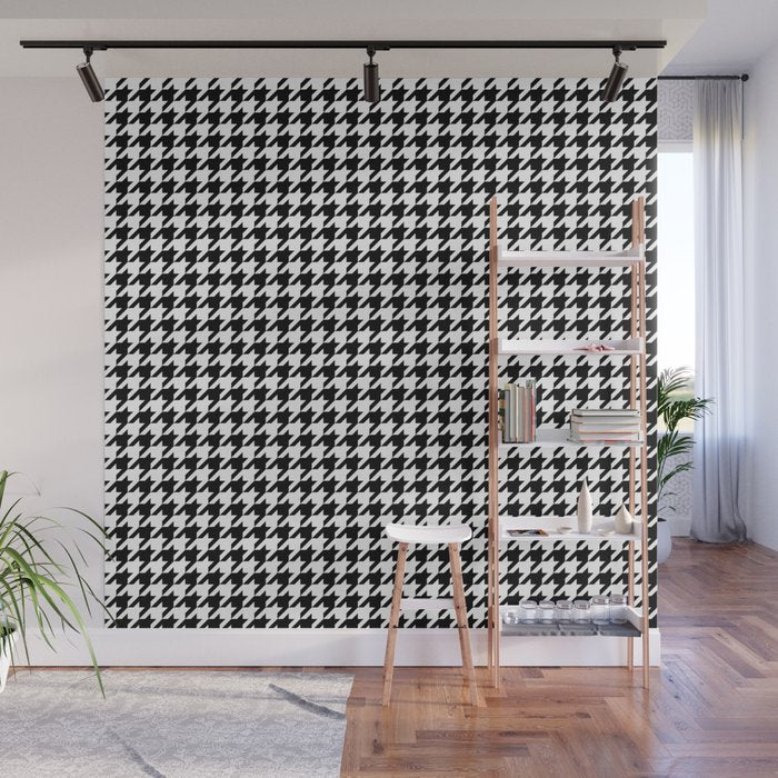 Monochrome Black & White Houndstooth Wall Mural Gallery Image 1