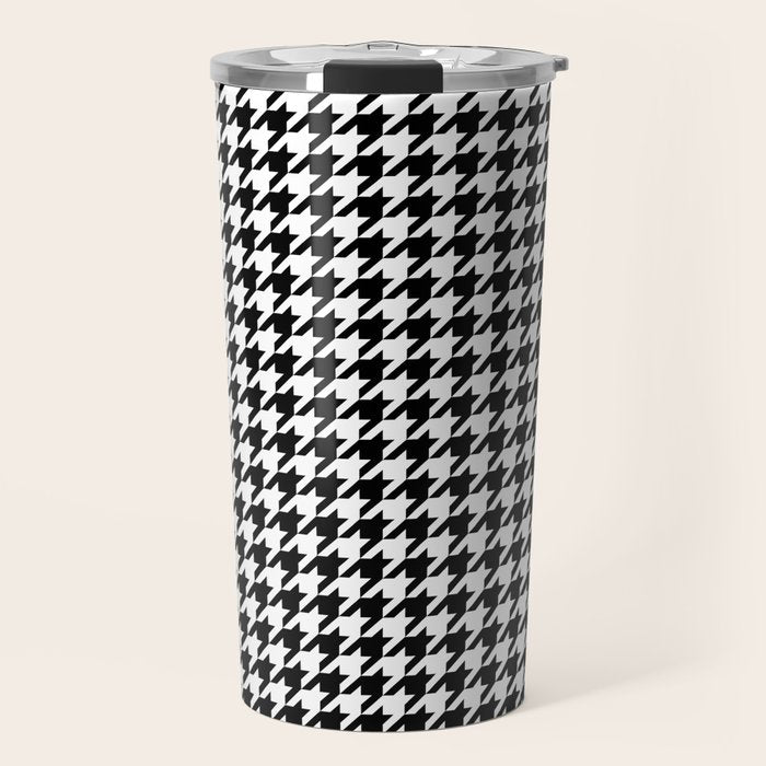 Monochrome Black & White Houndstooth Travel Mug Gallery Image 1
