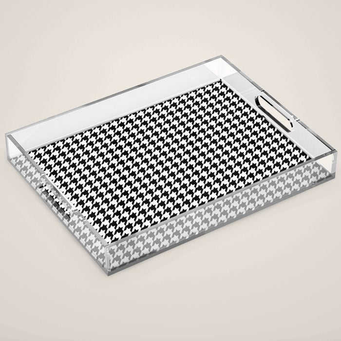 Monochrome Black & White Houndstooth Acrylic Tray Gallery Image 1