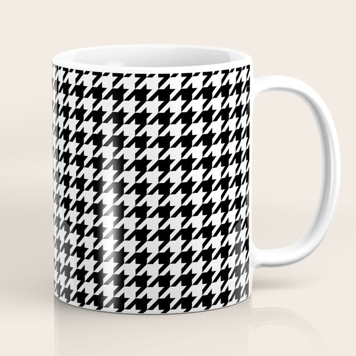Monochrome Black & White Houndstooth Coffee Mug Gallery Image 1