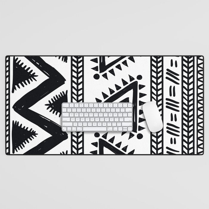 Tribal black and white Desk Mat Gallery Image 1