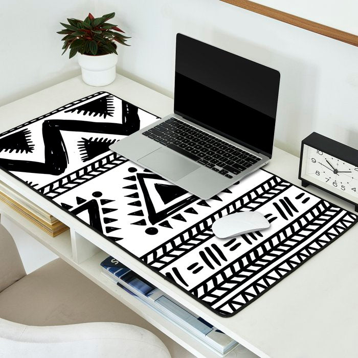 Tribal black and white Desk Mat Gallery Image 2