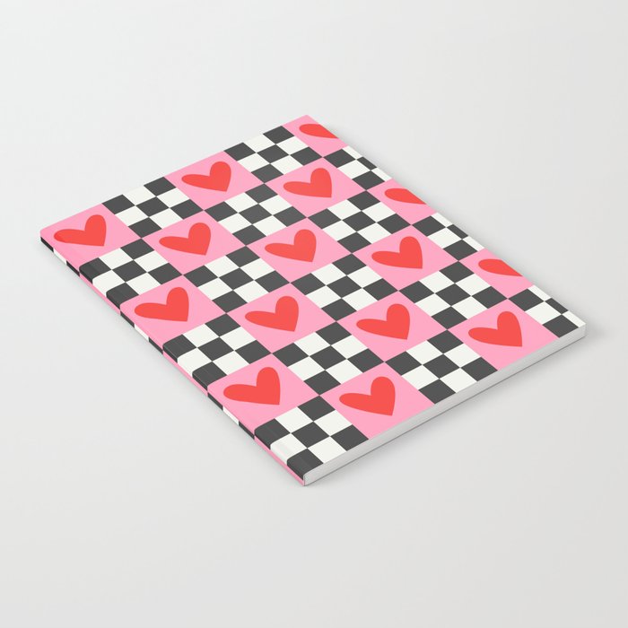 Red love heart checkered pattern Notebook Gallery Image 1