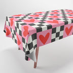 Red love heart checkered pattern Tablecloth Gallery Image 1