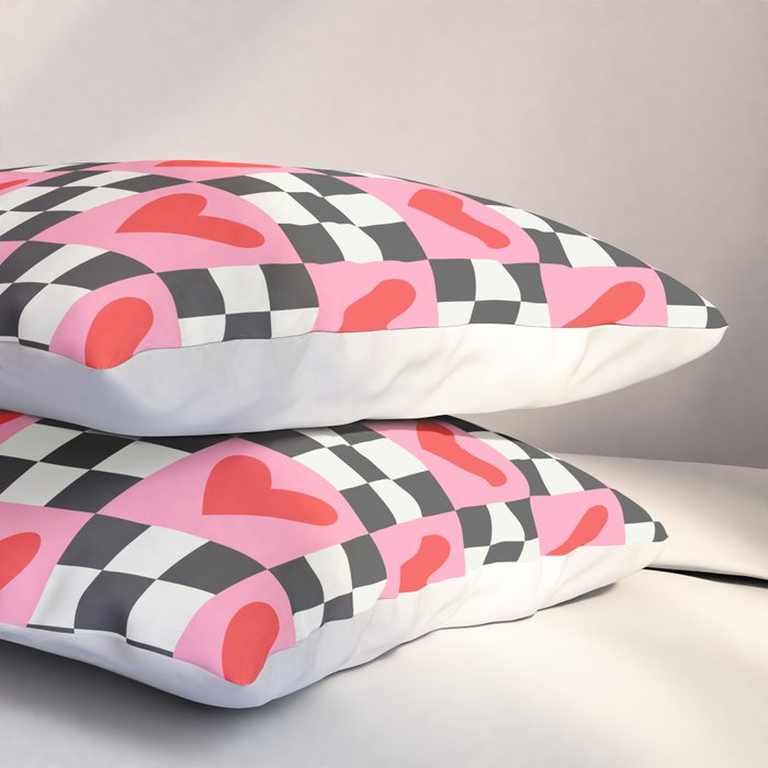 Red love heart checkered pattern Pillow Sham Gallery Image 3
