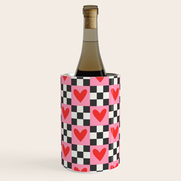 Red love heart checkered pattern Wine Chiller Gallery Image 1