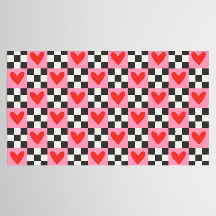 Red love heart checkered pattern Tablecloth Gallery Image 2