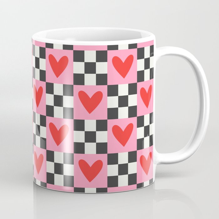 Red love heart checkered pattern Coffee Mug Gallery Image 1