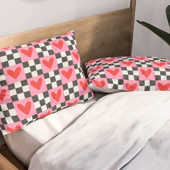 Red love heart checkered pattern Pillow Sham Gallery Image 2