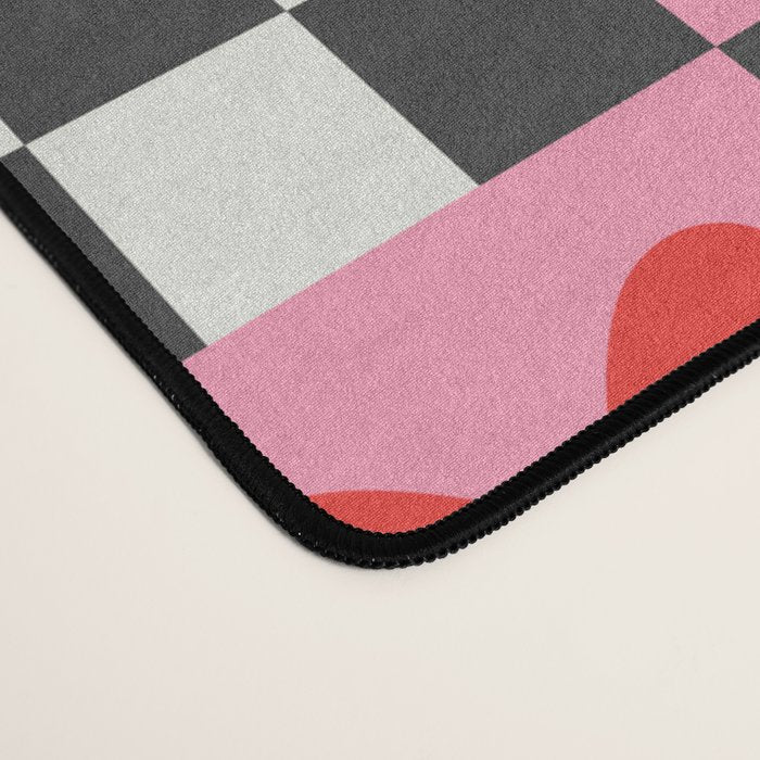 Red love heart checkered pattern Desk Mat Gallery Image 4