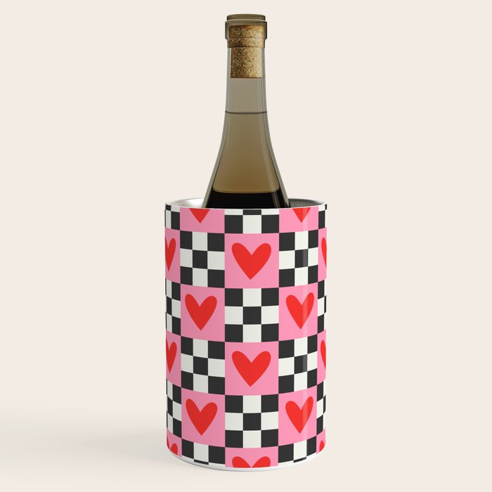 Red love heart checkered pattern Wine Chiller Gallery Image 2