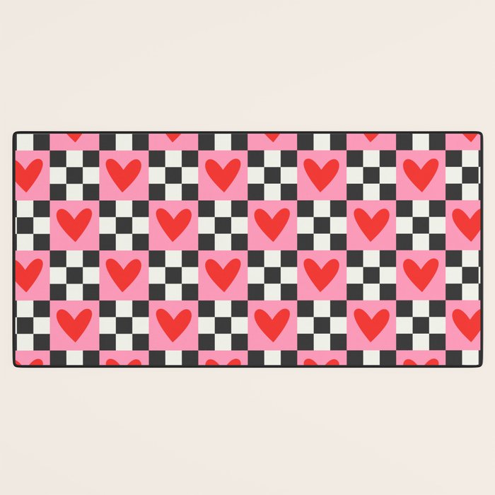 Red love heart checkered pattern Desk Mat Gallery Image 3