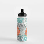 Orange and Teal Floral Abstract Print Water Bottle Gallery Image 2