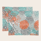 Orange and Teal Floral Abstract Print Placemat Gallery Image 1
