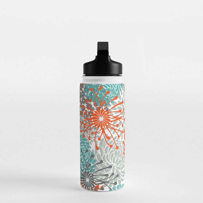 Orange and Teal Floral Abstract Print Water Bottle Gallery Image 3