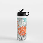 Orange and Teal Floral Abstract Print Water Bottle Gallery Image 1