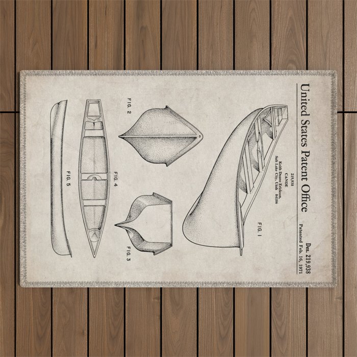 Canoe Patent - Kayak Art - Antique Outdoor Rug Gallery Image 1