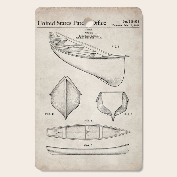 Canoe Patent - Kayak Art - Antique Cutting Board Gallery Image 1