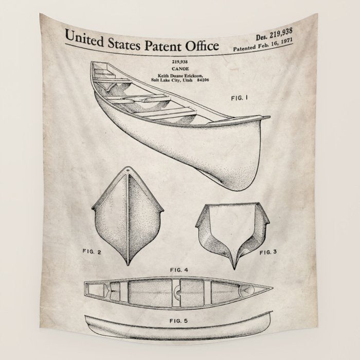 Canoe Patent - Kayak Art - Antique Wall Tapestry Gallery Image 1