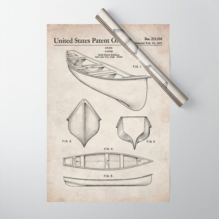 Canoe Patent - Kayak Art - Antique Wrapping Paper Gallery Image 1