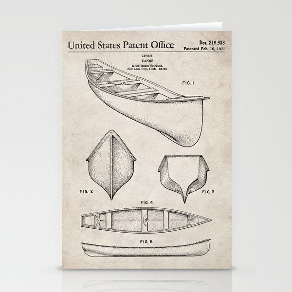 Canoe Patent - Kayak Art - Antique Stationery Card Gallery Image 2
