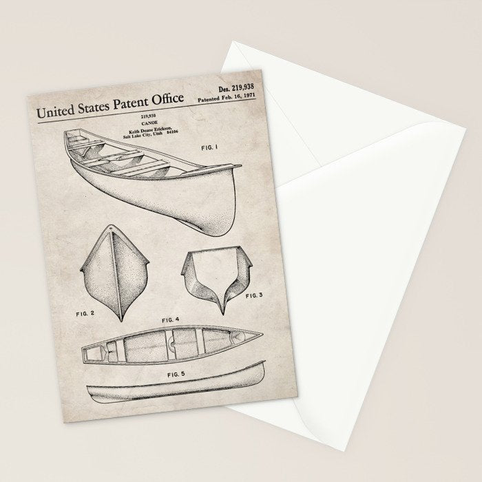 Canoe Patent - Kayak Art - Antique Stationery Card Gallery Image 2