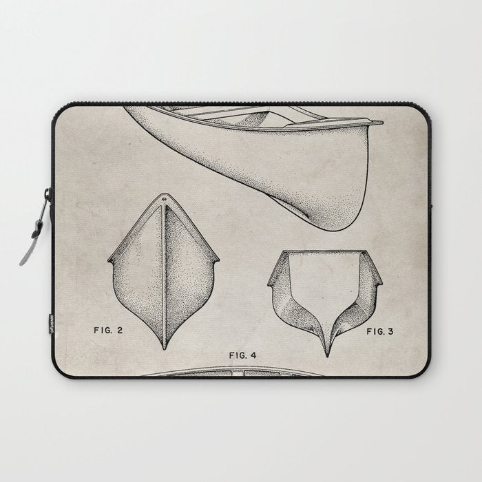 Canoe Patent - Kayak Art - Antique Laptop Sleeve Gallery Image 1