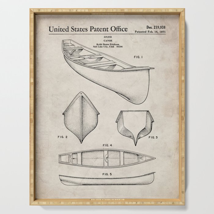 Canoe Patent - Kayak Art - Antique Serving Tray Gallery Image 1