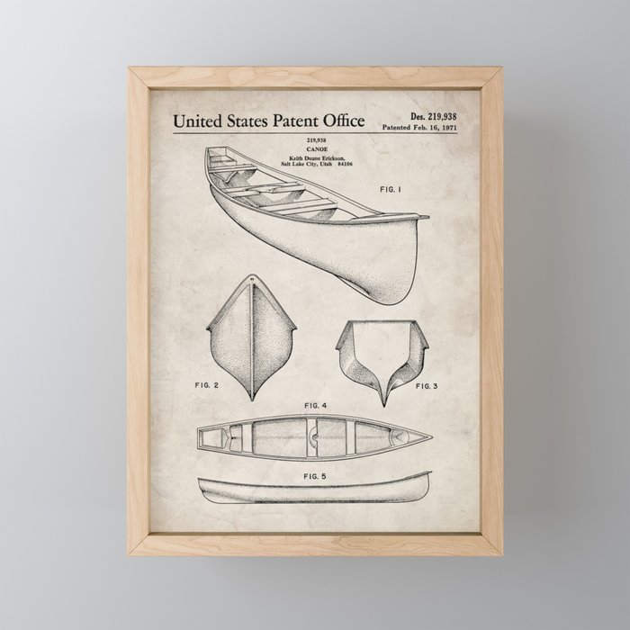Canoe Patent - Kayak Art - Antique Mini Art Print Gallery Image 1
