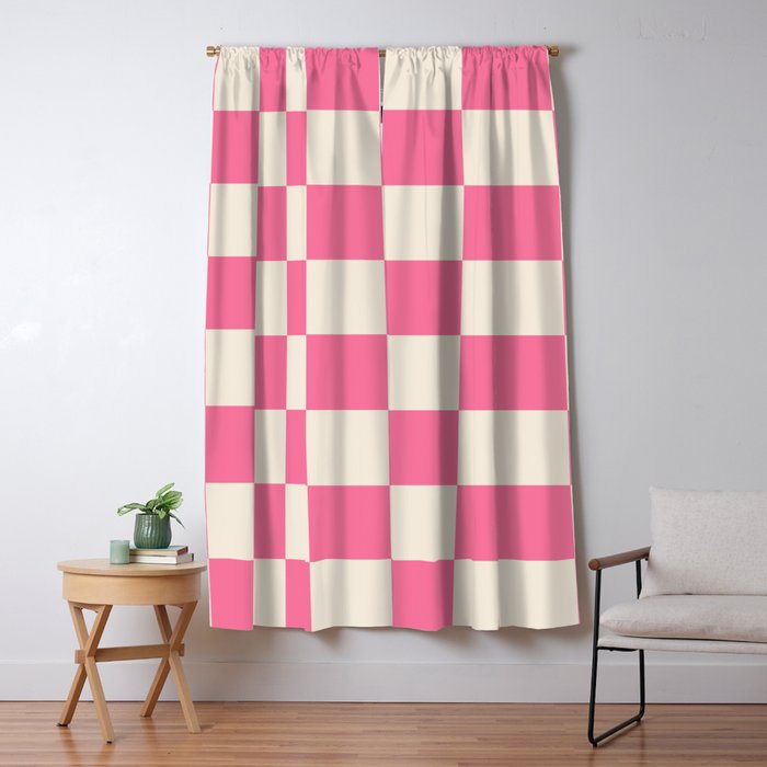 Checkerboard Check Checkered Pattern in Pink and Cream Beige Window Curtain Gallery Image 5