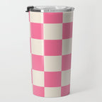 Checkerboard Check Checkered Pattern in Pink and Cream Beige Travel Mug Gallery Image 3