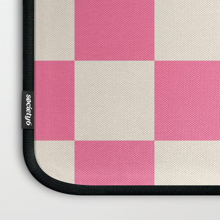 Checkerboard Check Checkered Pattern in Pink and Cream Beige Laptop Sleeve Gallery Image 3