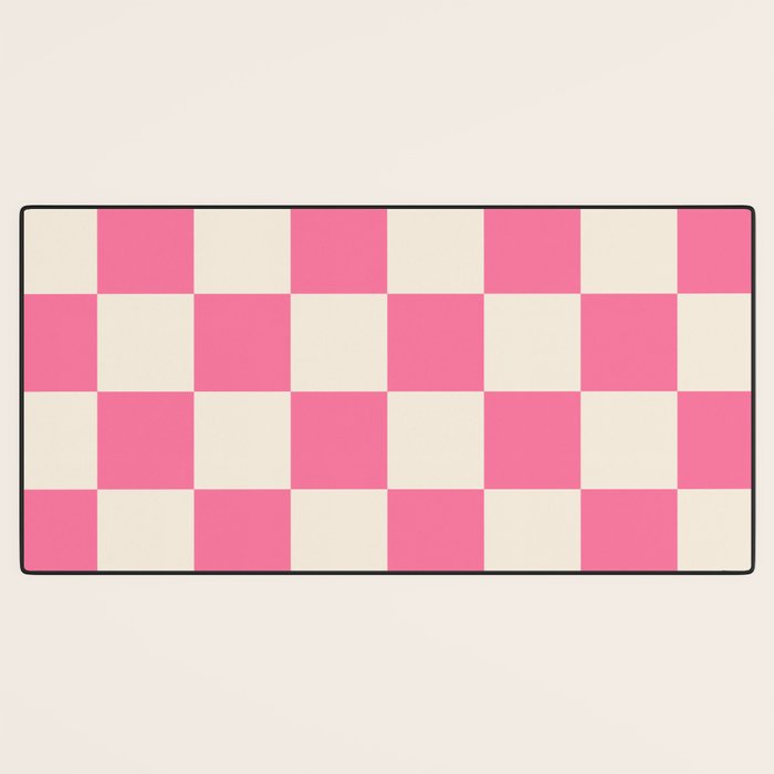Checkerboard Check Checkered Pattern in Pink and Cream Beige Desk Mat Gallery Image 3