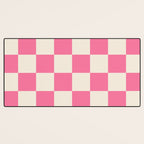 Checkerboard Check Checkered Pattern in Pink and Cream Beige Desk Mat Gallery Image 3