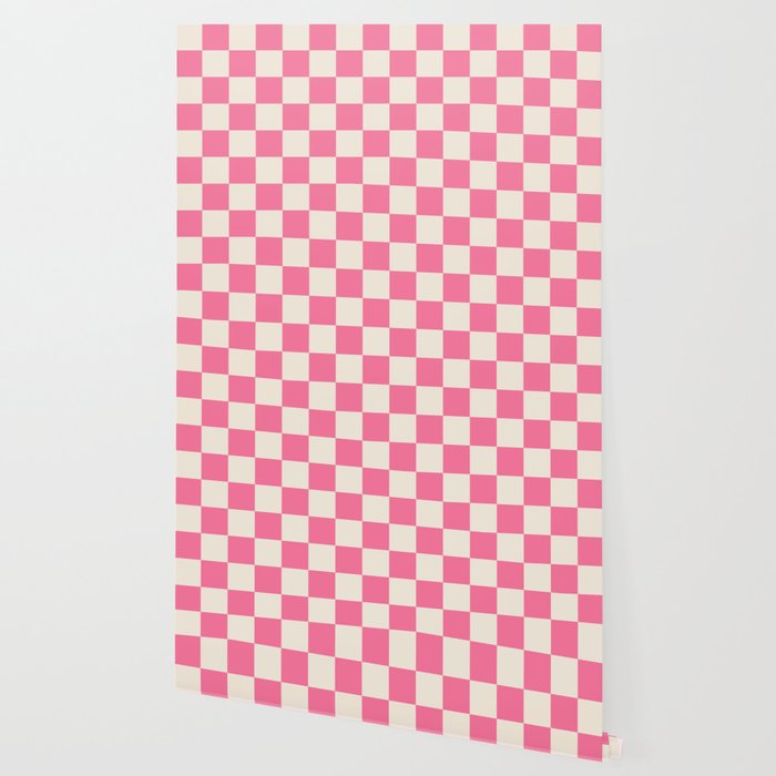 Checkerboard Check Checkered Pattern in Pink and Cream Beige Wallpaper Gallery Image 2