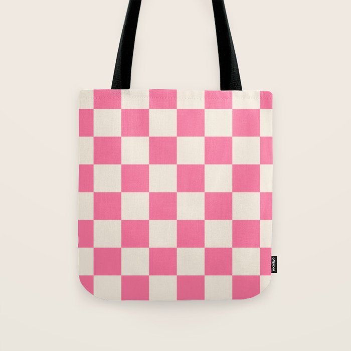 Checkerboard Check Checkered Pattern in Pink and Cream Beige Tote Bag Gallery Image 1