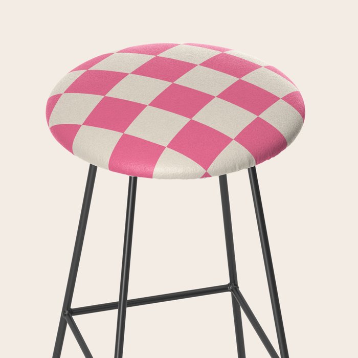 Checkerboard Check Checkered Pattern in Pink and Cream Beige Stool Gallery Image 2