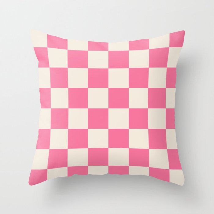 Checkerboard Check Checkered Pattern in Pink and Cream Beige Throw Pillow Gallery Image 6