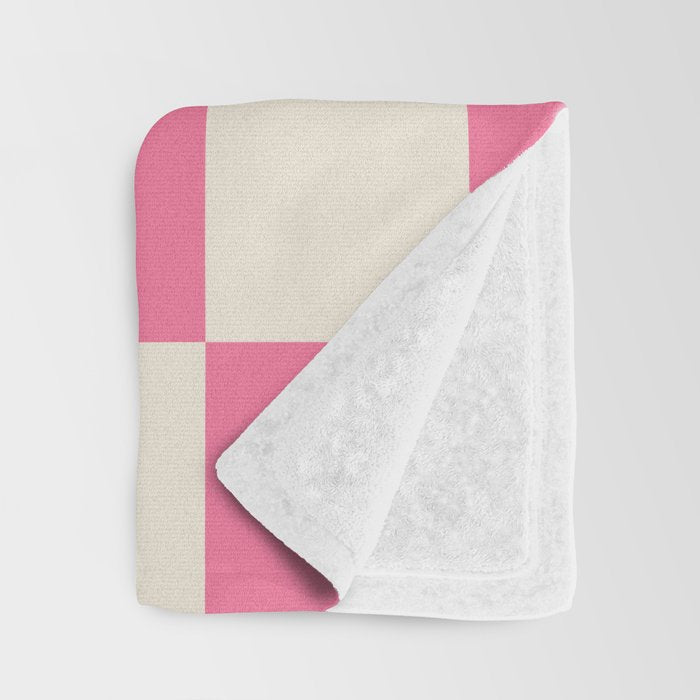 Checkerboard Check Checkered Pattern in Pink and Cream Beige Throw Blanket Gallery Image 3