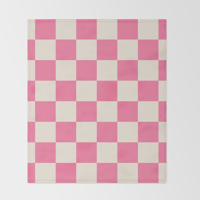 Checkerboard Check Checkered Pattern in Pink and Cream Beige Throw Blanket Gallery Image 2