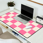 Checkerboard Check Checkered Pattern in Pink and Cream Beige Desk Mat Gallery Image 2