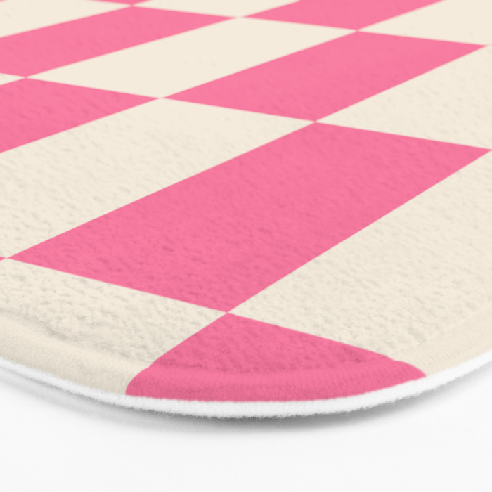 Checkerboard Check Checkered Pattern in Pink and Cream Beige Bath Mat Gallery Image 3