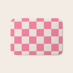 Checkerboard Check Checkered Pattern in Pink and Cream Beige Bath Mat Gallery Image 1