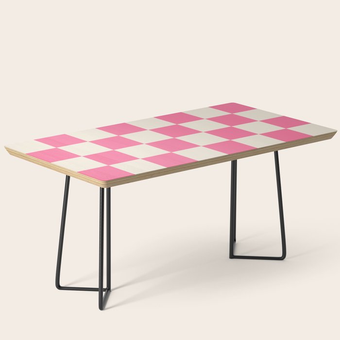 Checkerboard Check Checkered Pattern in Pink and Cream Beige Coffee Table Gallery Image 1