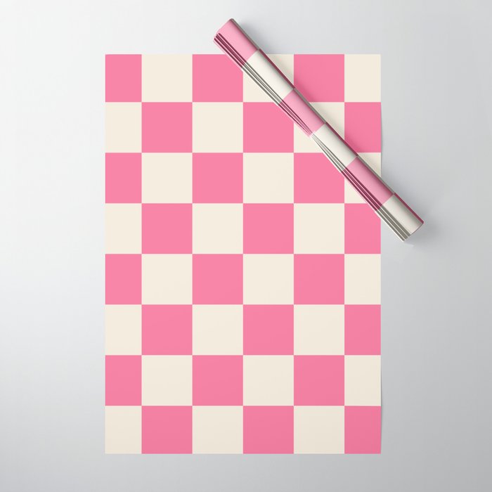 Checkerboard Check Checkered Pattern in Pink and Cream Beige Wrapping Paper Gallery Image 1