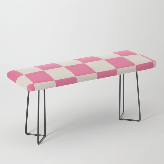 Checkerboard Check Checkered Pattern in Pink and Cream Beige Bench Gallery Image 1