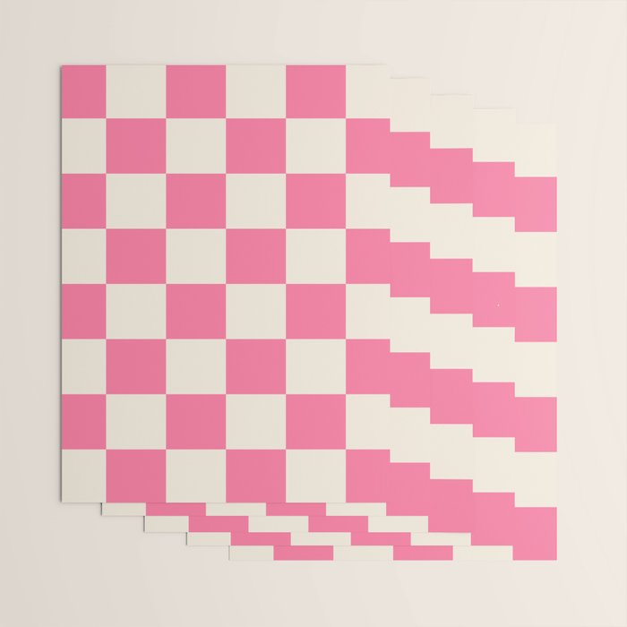 Checkerboard Check Checkered Pattern in Pink and Cream Beige Wrapping Paper Gallery Image 3
